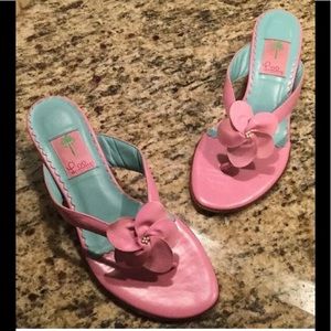 Lilly Pulitzer PINK Leather Sz 9.5 Slides Sandals